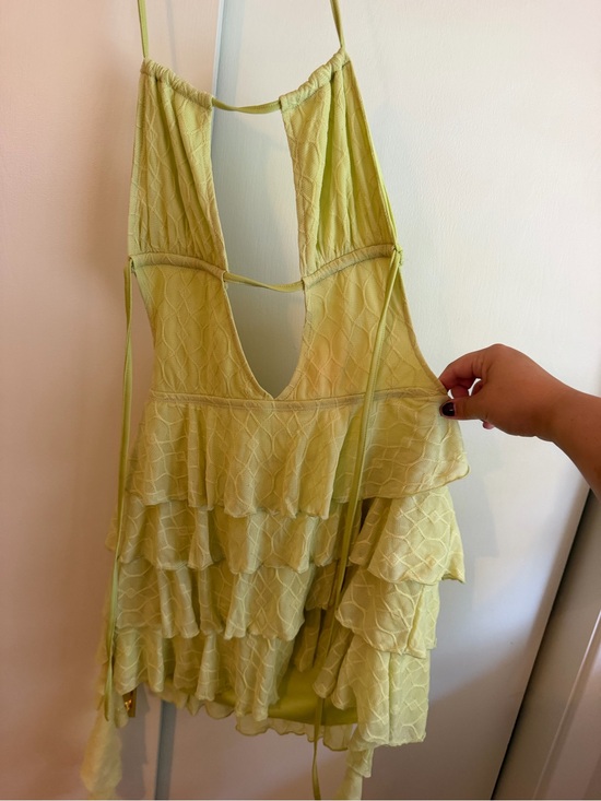Fashion Nova Dresses & Skirts - Fashion Nova Lime Green Ruffled Tiered Backless Mini Dress